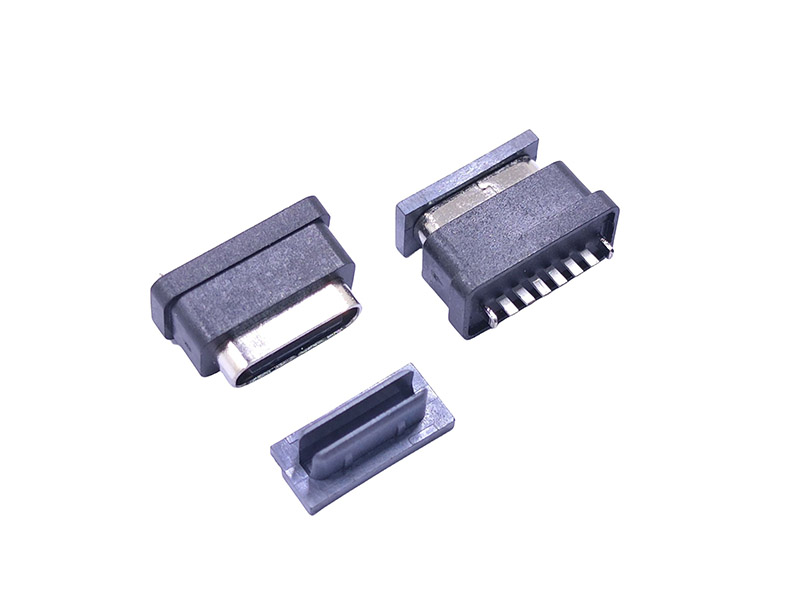 TYPE-C 6P防水母座 180度直立式DIP H=6.8mm E款